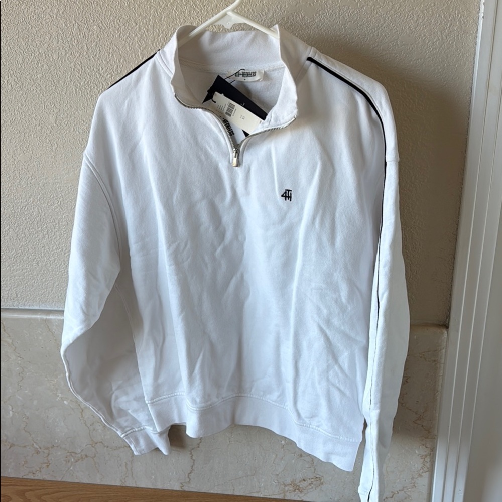 New Anthropologie 4th and Reckless White Cotton Gilly Quarter-Zip Sweatshirt